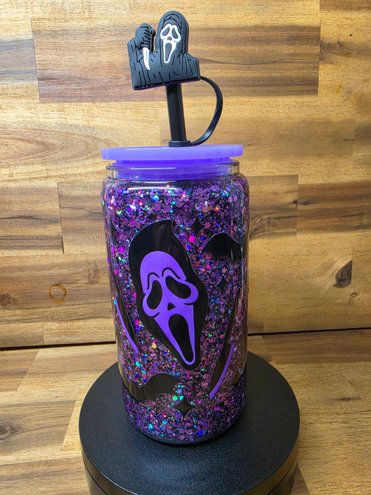 Purple Horror 16oz Glass Snow Globe Tumbler 🔪💜✨